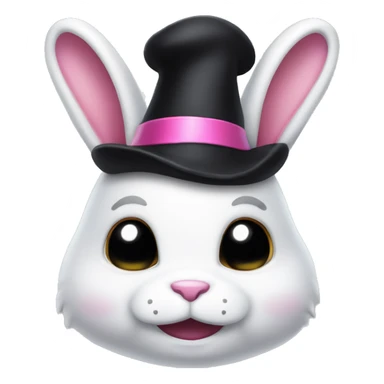 white rabbit similar to My Melody with a black devil's tail, wearing a black jester's hat that features a pink skull clip at the center of her forehead sticker