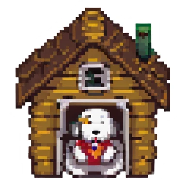 Snoopy sleeping on his doghouse pixel art sticker