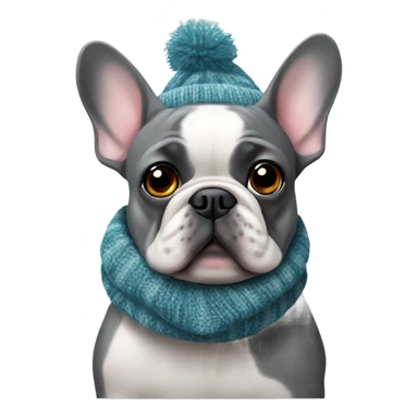 gray French bulldog in christmas knitted scarf sticker