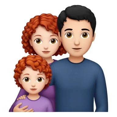 a family of three, all three white: the mother with short, curly red hair, the father with black hair, and the daughter with black hair. sticker