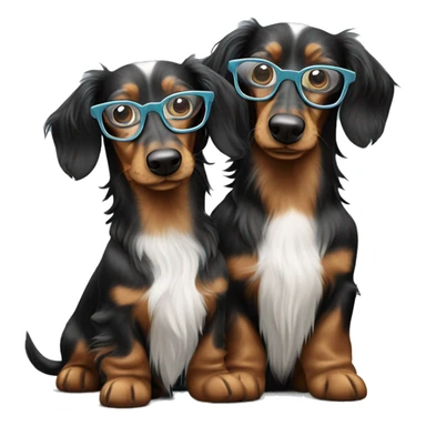 Two Tri Merle long haired Dachshunds together wearing glasses sticker