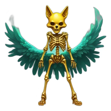 Melting Neon and gold Zombie skeleton fox with wings and prosthetic leg  sticker