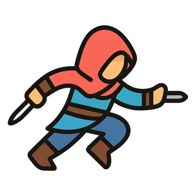 assassin's creed character in a dynamic pose, hooded, with hidden blade, minimalist, rounded, soft lines, simple shapes, Airbnb icon style sticker