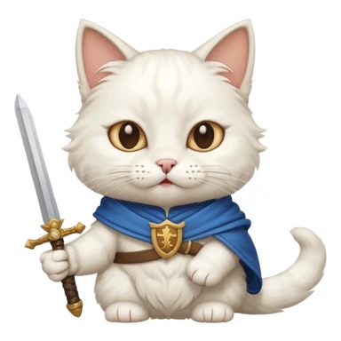un gato blanco con una espada en cada mano y una en la boca sticker