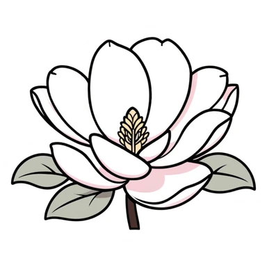minimalist magnolia flower with soft white and light pink petals on a plain white background, no extra details sticker
