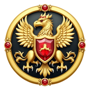 Golden griffin crest / brosch in a circle with red gems and no background sticker