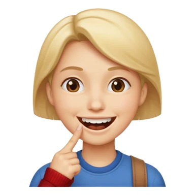 checky smile while biting finger and looking up sticker