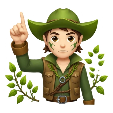 forest rogue character pointing finger guns made of vines sticker