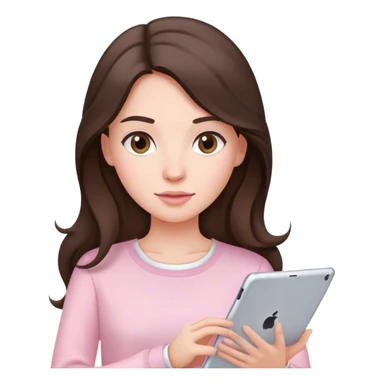 Brunette long hair lady with light pink clothes holding and iPad sticker