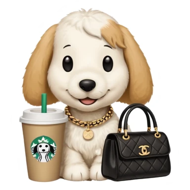 snoopy in a desk with starbucks and his chanel purse sticker