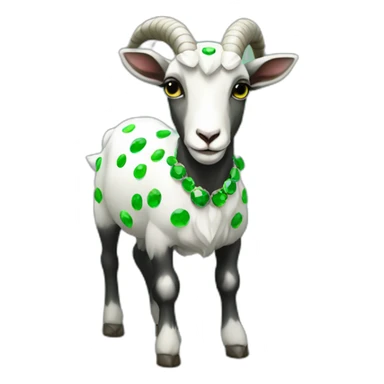 full body goat with diamond crown, colors black with dots greens sticker