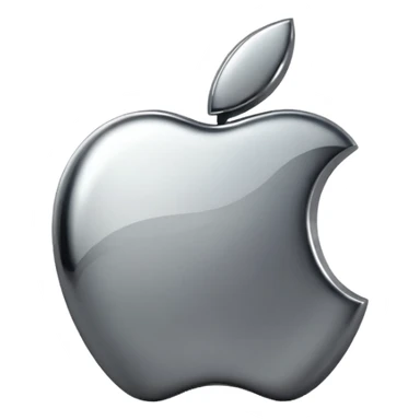 Metallic Apple logo emoji icon, chrome surface, sharp reflections, dark background, centered sticker
