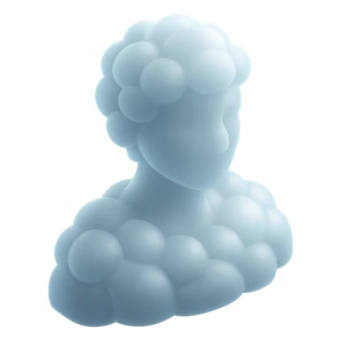 A person from the shoulders up, entirely composed of white fluffy, convex clouds sticker