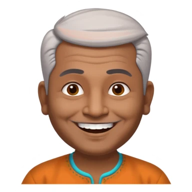 50 yr old indian man, dark skin, grey hair, big smile, white teeth, chubby, no moustache, clean shaven, young style hair, bindy, hair brushed up sticker