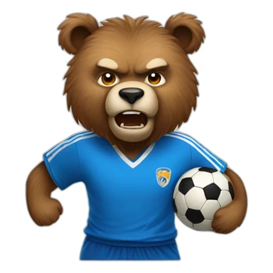 Angry Bear playing soccer with a blue shirt sticker