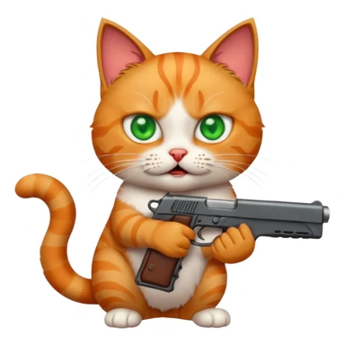 A cat with a gun with blood sticker
