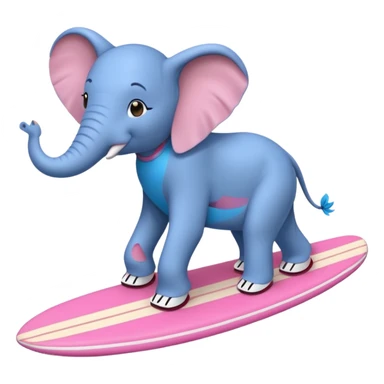 A blue elephant riding a pink surfboard wearing Nike sneakers sticker
