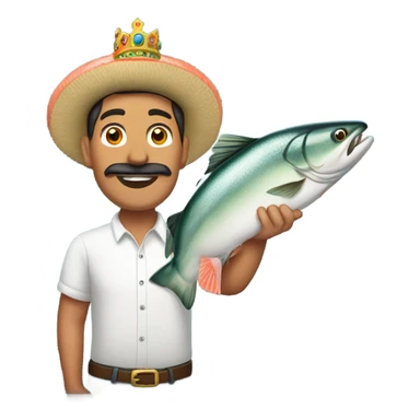 Mexican holding king salmon overhead  sticker