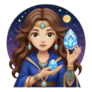 crystal moon mage woman long wavy brown hair tattoos small geode sticker