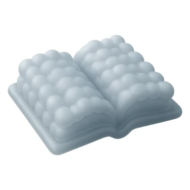 thick open book made entirely of small, very bright white, fluffy, convex clouds, matte glass style sticker