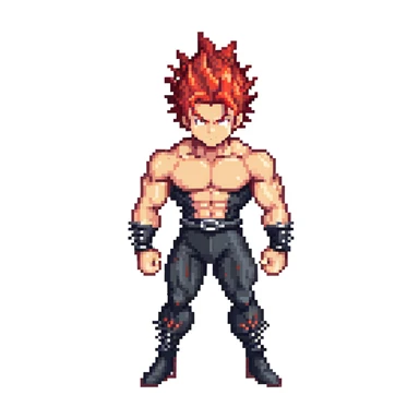 Yujiro Hanma, pixel art style, simplified features, red spiky hair, muscular build, confident stance sticker
