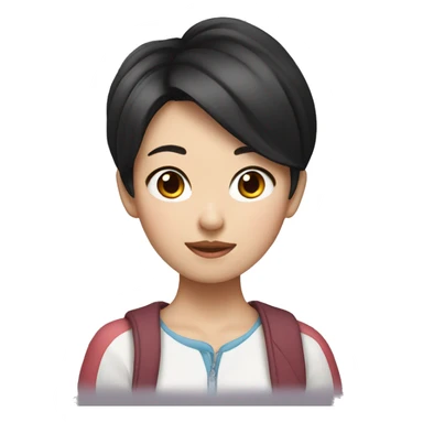 korean girl with short hair with mickey ears sticker