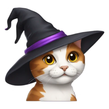 Calico cat with witch hat sticker