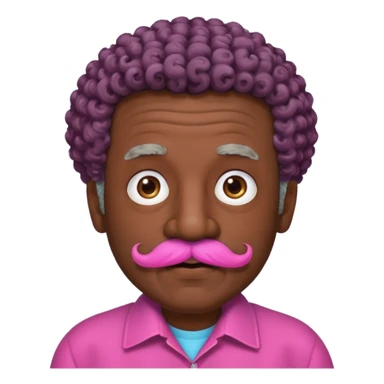 old guy with very curly short dark hair and big  pink mustache sticker