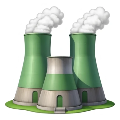 nuclear power plant with two cooling towers, green energy theme, no text sticker