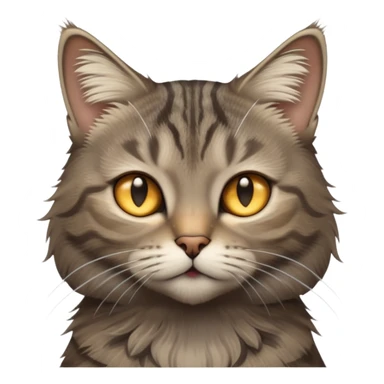 cinematic-[grey brown tabby cat]-realistic-emoji,-head-tilted-dramatically,-scruffy-[grey]-fur,-simplified-yet-realistic-focused-features,-highly-detailed,-glowing-with-an-almost-sarcastic-glow sticker