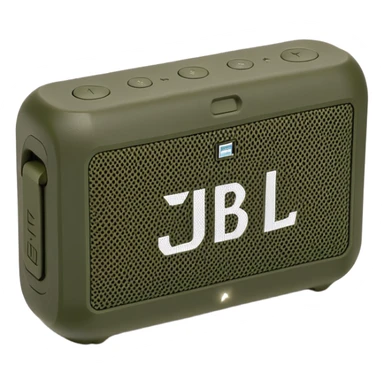 Khaki colored JBL Go 4 bluetooth speaker, small portable audio device, rugged design, army green, angled view sticker