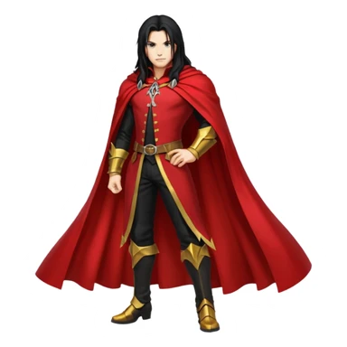 Vincent Valentine from Final Fantasy 7, full body, standing pose, red cape flowing, golden claw sticker