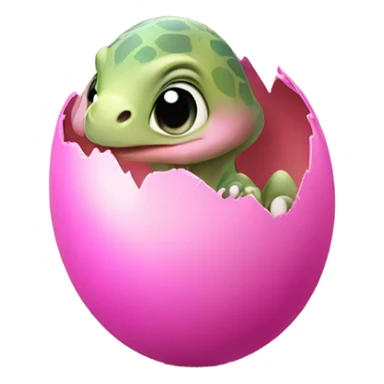 Baby dinosaur hatching from a pink egg sticker
