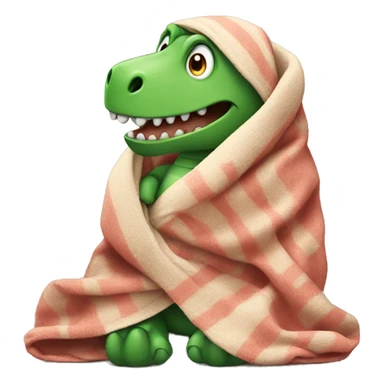 A dinosaur sitting wrapped in a blanket sticker