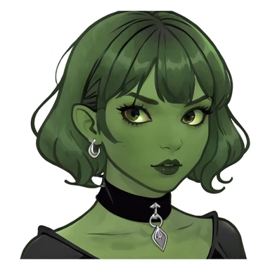 a pale white vampire girl with medium black wavy hair and bangs with brown eyes wearing black gothic clothing sticker