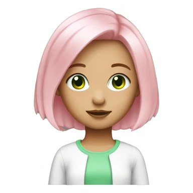 Cute girl with pink medium length hair green eyes sticker