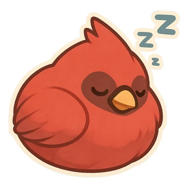 chick cardinal sleeping curled up, Z bubbles, cozy rounded shape sticker