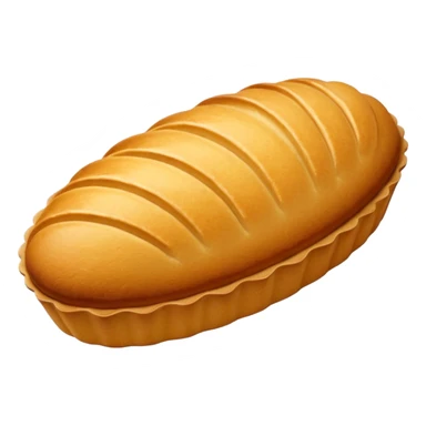 A madeleine pastry. Oval shaped. With scalloped single edge. sticker