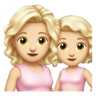 Brown eyes blond hair baby 1 year with grey eyes blond hair mummy in pink dress sticker