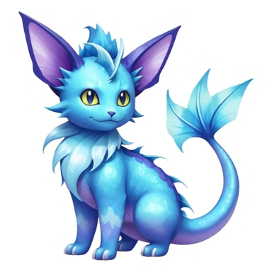 Elemental Exotic Colorful Fantasy Purrloin-Vaporeon-Pokémon-Fakémon-hybrid-creature (full body) sticker