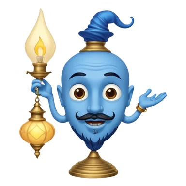 Blue skinned genie with a black goatee swirling out of a lamp from Aladdin  sticker