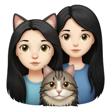 a long haired tabby cat and A girl with long black hair and an oval face  sticker