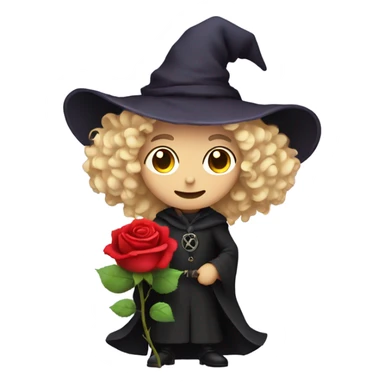 Male blonde curly haired Witch holding a rose sticker