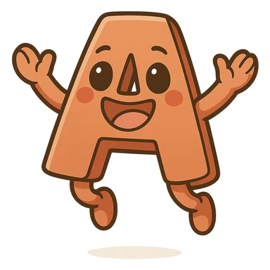 Add a jumping animation to the letter A, preserving the cartoonish style with bright colors and a transparent background. sticker