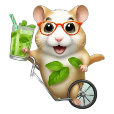 hamster with glasses running on a wheel drinking mojito sticker