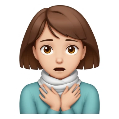 Girl with brown hair and eyes with hands wrapped around their neck, sarcastically choking themself sticker