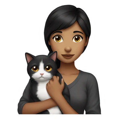 black haired girl with brown eyes holding a cat  sticker