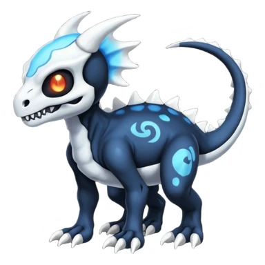 Shiny Dark Black And Blue Duskull-Cubone-Salandit-Fakémon-hybrid-creature (full body)  sticker