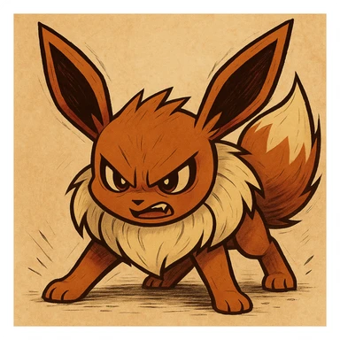 Eevee with narrowed eyes and a scowl, aggressive posture, stylized illustration sticker
