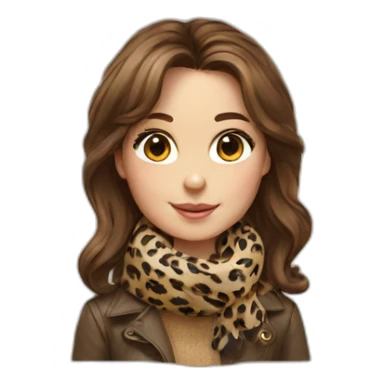 Girl brown Hair with print leopard scarf sticker